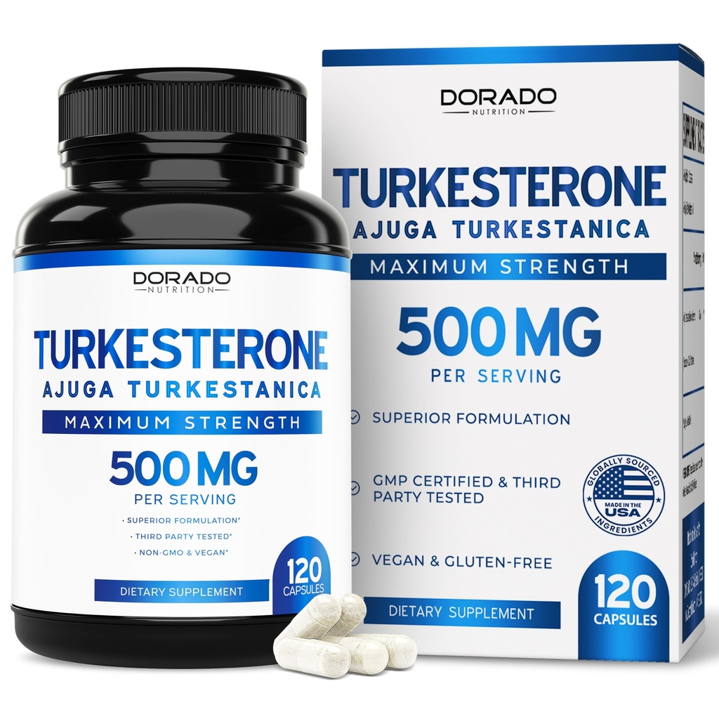 Turkesterone Supplement 500mg (120 Capsules) - Resistencia, Manejo, Athletic Performance &amp; Muscle Mass - (Ajuga Turkestanica Std. to 10% Turkesterone) (Similar a Ecdysterone) - Non-GMO & Vegan Capsules