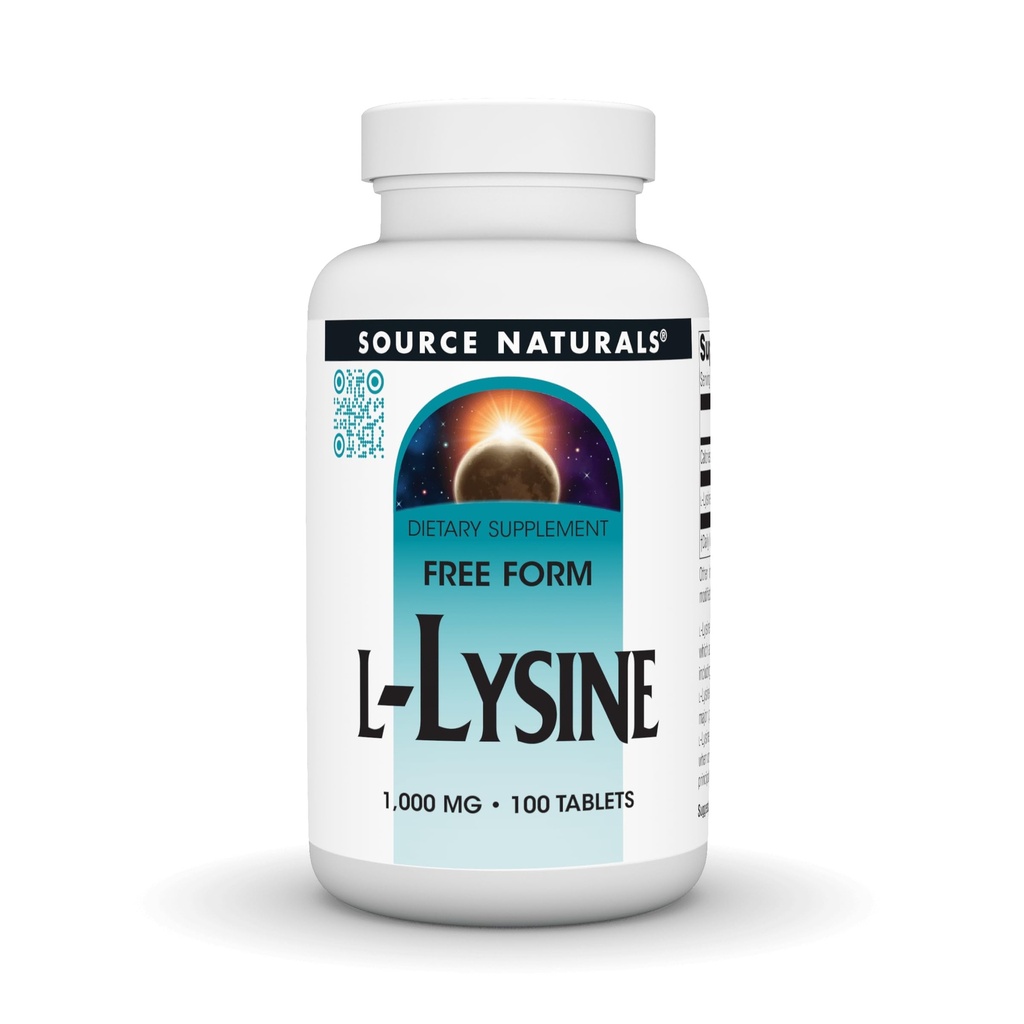 Fuente Naturales L-Lysine Free Form, 1,000 mg - Suplemento Aminoácidos Apoya la Formación Energética & Collagen* - 100 Tablets