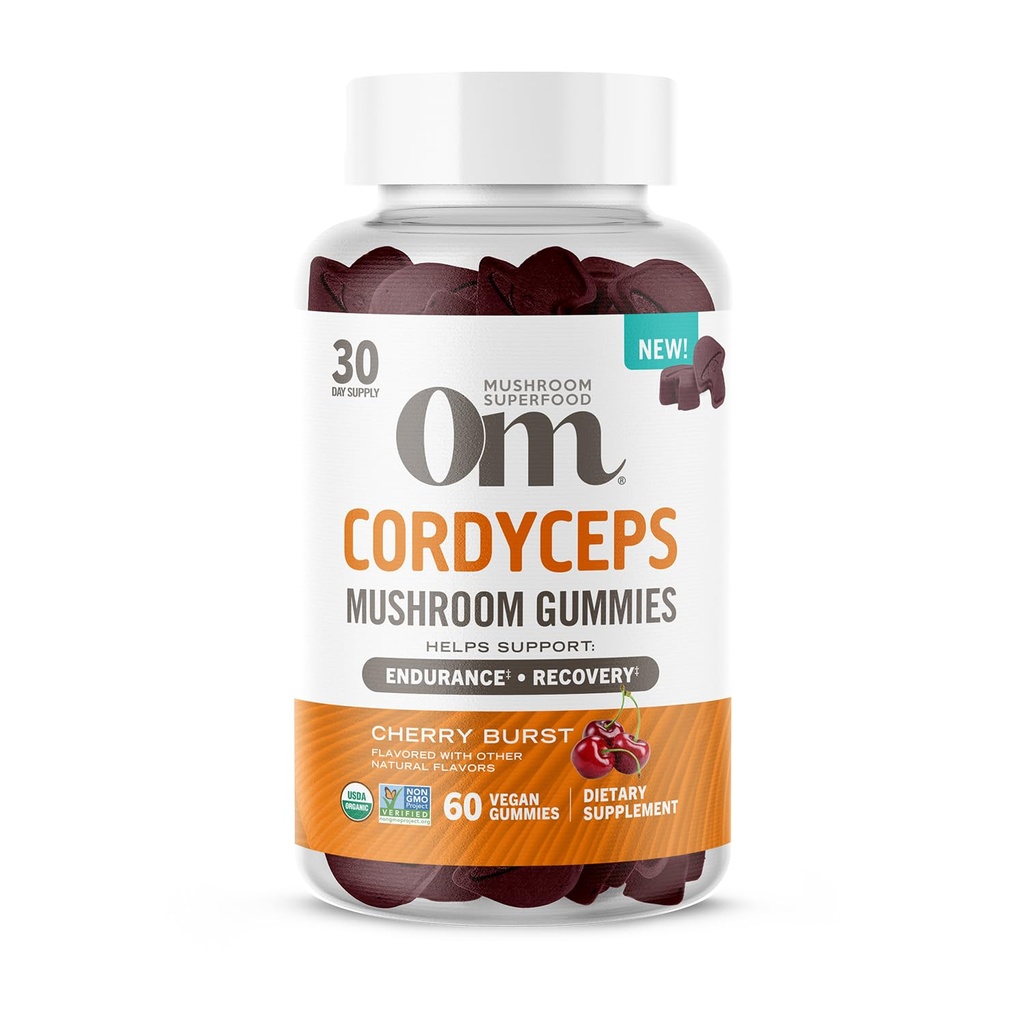 OM MUSHROOM SUPERFOOD Cordyceps Gummies, USA Grown Organic Mushrooms, Supports, Endurance, Energy, " Recovery, 60 Count, 30 Servings Gummy Supplements