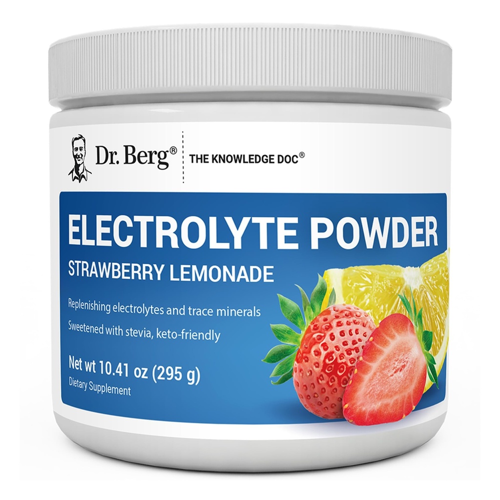 Dr. Berg Zero Sugar Hydration Keto Electrolyte Powder - Mejorado w / 1000 mg de Potasio & Real Pink Himalayan Salt (NOT Table Salt) - Strawberry Lemonade Hydration Drink Supplement - 50 Servings
