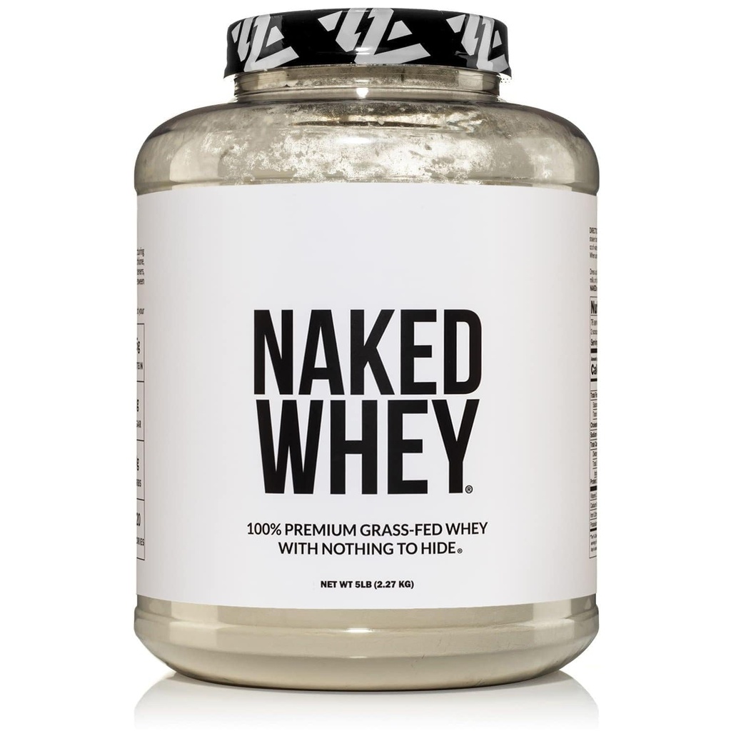 NAKED WHEY 5LB 100% Grass Fed Unflavored Whey Protein Powder - Sólo 1 Ingrediente, Undenatured - No GMO, Soy o Gluten - No Preservatives - Promover el crecimiento muscular y la recuperación - 76 Servings