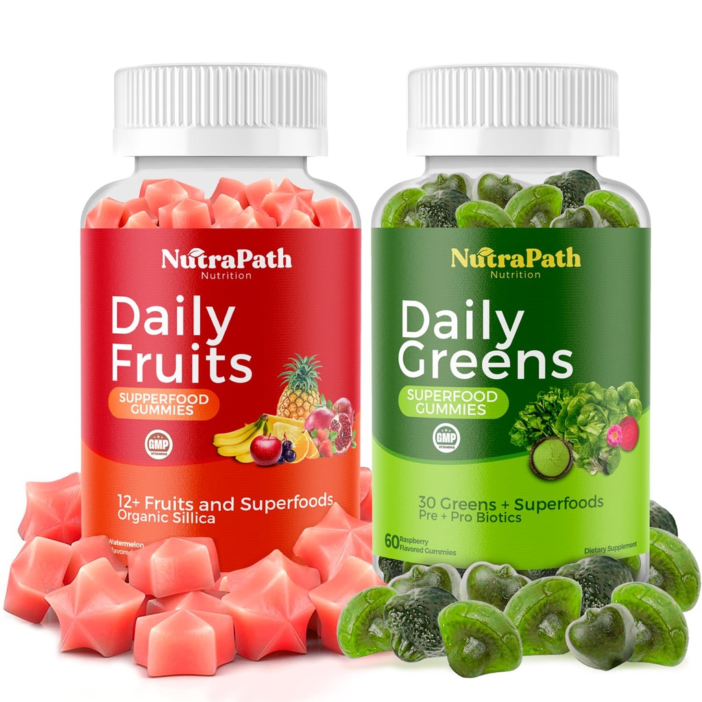 Superfood Fruits and Veggies Gummies (120 Chews), 12+ Superfruits & 30 Veggies, Fruit & Herbs, Fruit and Vegetable Vitamins, Non-GMO, Pectin-Based, Sin gluten