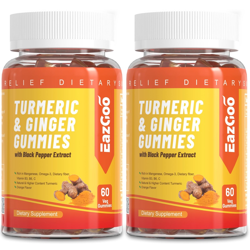 Turmeric Curcumin Gummies 500mg para adultos, con pimienta negra, raíz de jengibre, vitamina C, bajo azúcar frutas Gummies, sabor naranja - 120 Condes
