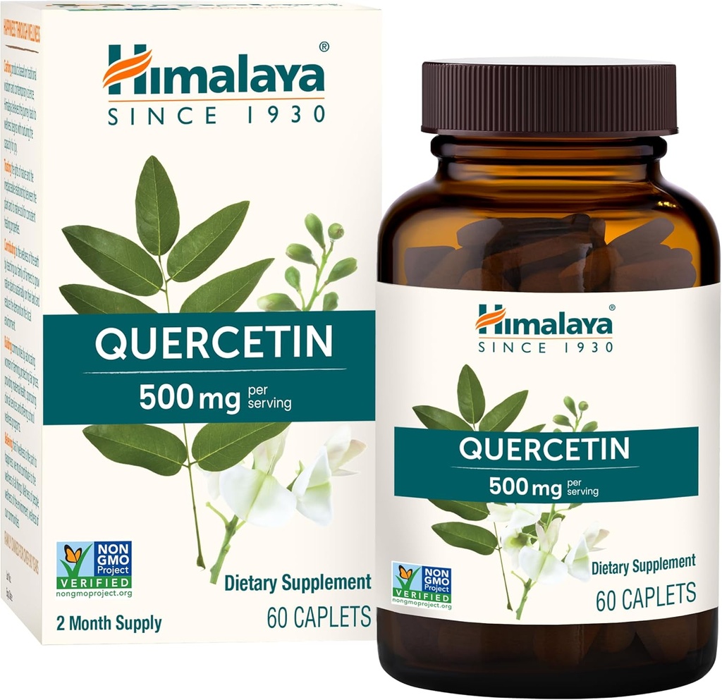 Himalaya Quercetin Supplement for Plant-Based Bioflavonoid Support and Daily Wellness, Antioxidant and Immune Support, 500 mg, Non-GMO, 60 Caplets Vegetarian, 2 Month Supply