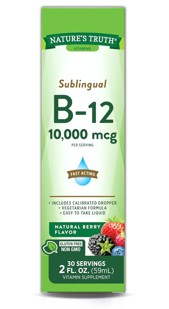 Verdad Sublingual Vitamina B-12 10,000 Mcg, Fast Acting Liquid, Natural Berry Flavor, 2 Fluid Ounce (Pack of 1)