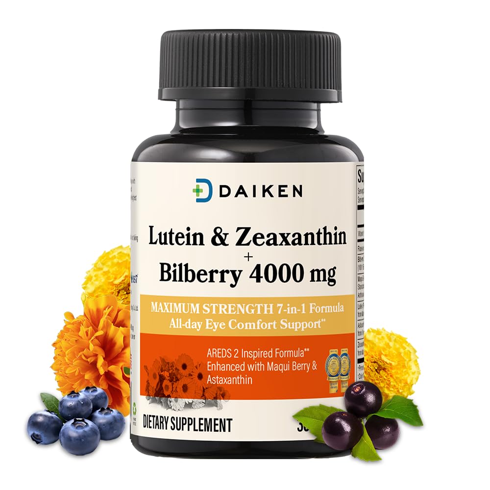 Suplementos DAIKEN Lutein y Zeaxanthin, AREDS 2 Fórmula inspirada con Astaxanthin, Maqui Berry, Bilberry, Flaxseed Oil &amp; Vitamina E, 30 Softgels