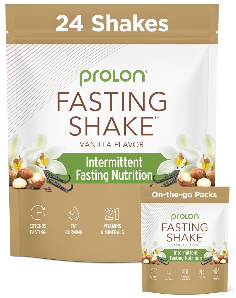 Prolon Intermittent Fasting Drink Mix ¦ Shake for Intermittent Fasting TEN Vitaminas, Fibra, Proteína basada en plantas ANTE Keto, Vegan, Gluten Free, Dairy Free Ø Vanilla, 2x12 cunas (Total 24 Servings)
