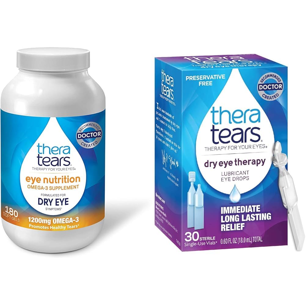 TheraTears 1200mg Omega 3 Suplemento para la Nutrición Ocular, Orgánica Triglicérida Pez Aceite de Pez Flaxseed &amp; Ojo Terapia Ojos Lubricantes Gotas Ojo para Ojos Secos, Tirantes Ojos Libres Preservadores