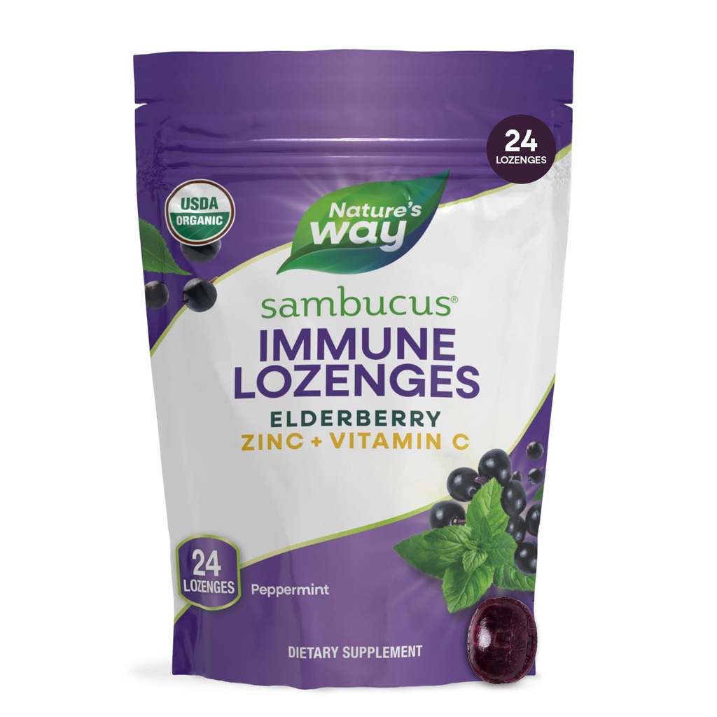 Manera Sambucus Zinc Lozenges con Elderberry y Vitamina C, Peppermint Flavored, 24 Lozenges