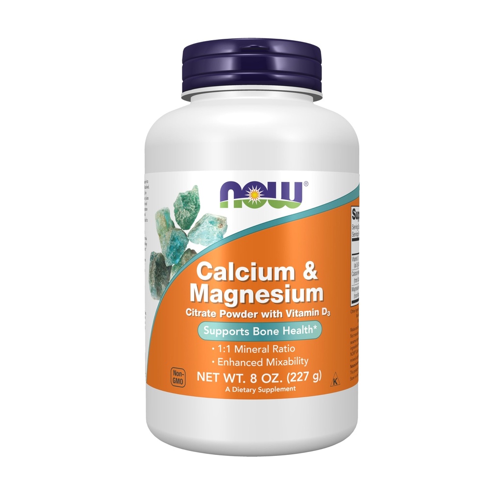 AHORA Suplementos de alimentos, Calcio &amp; Citrato de magnesio Polvo con vitamina D3, soporta la salud de los huesos*, 8 onzas