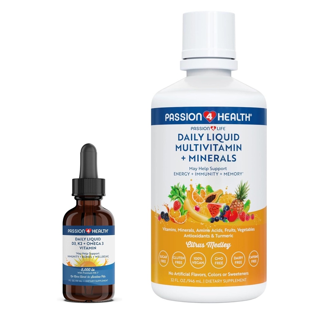 Pasión 4 Vida Líquida Multivitamina Plus Orgánica Líquido D3K2 Omega 3