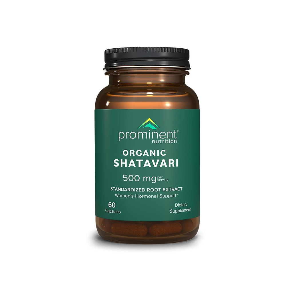 Prominent Nutrition Organic Shatavari Capsules, Hormon Support for Women, 500 mg, 60 Cuenta, Standardized Root Extract Formulated for Women’s Health - 1 Pack