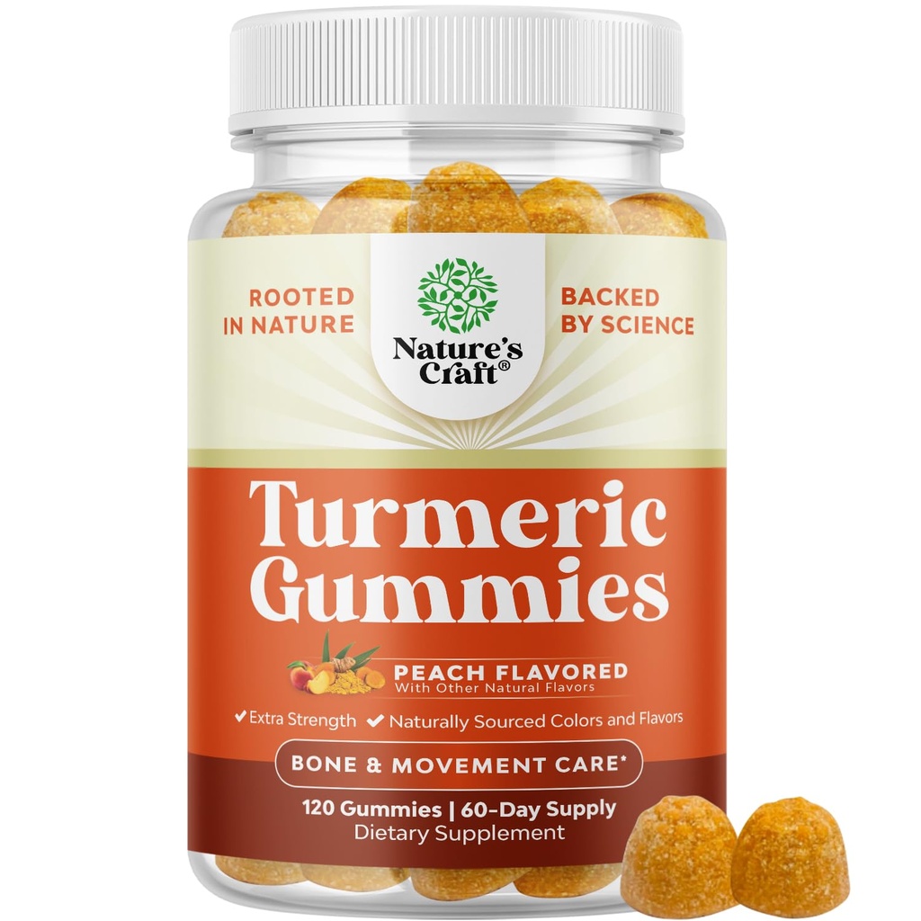 Gummies de Turmérico para Adultos Peach Flavor - Soporte Conjunto de Fuerza Extra Gummies con Curcumina Turmérica con Extracto y Peligro Negro - y vitaminas de Peach de jengibre para Adultos