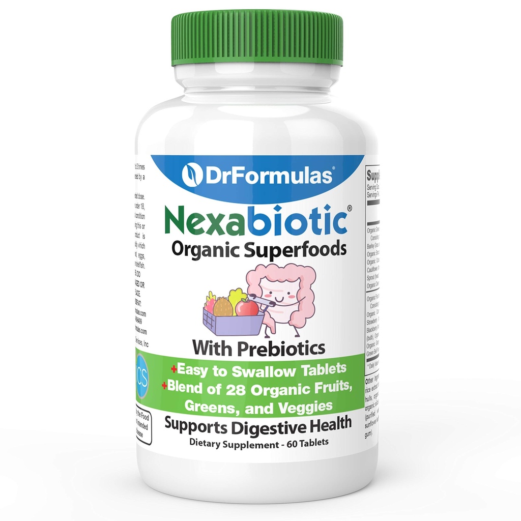 DrFormulas Fibra Prebiótica Orgánica para Alivio del Estreñimiento Silencio Nexabiótico Tapas Superalimentarias para Salud Digestiva Probiótica, 60 Tabletas
