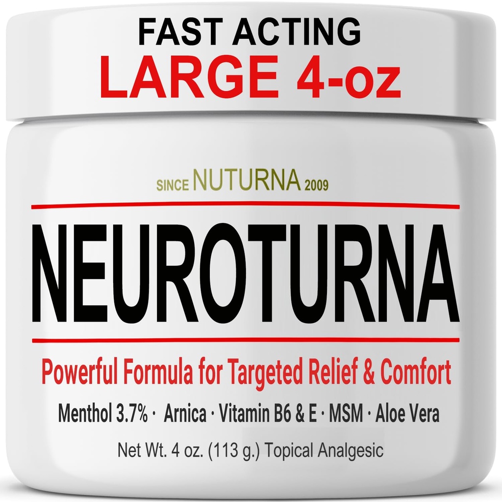 Neuropatía Crema de Alivio Nerve - Actuación rápida Max Relief for Feet Hands Legs Toes Back - Ultra Strength Menthol Arnica Aloe Vera MSM, Soothing Natural Nerve Comfort Relief, Paraben-Free 4 Oz