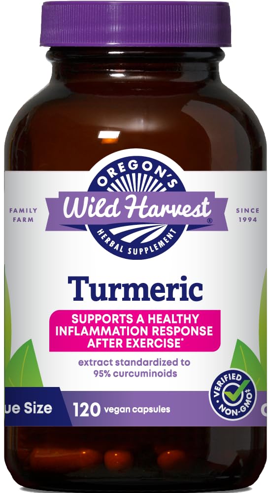 Turmérico de la cosecha silvestre de Oregon 120 cápsulas Vegan ← Curcuminoides Turméricos orgánicos con pimienta negra para una mejor absorción ¦ Apoya la respuesta de la inflamación saludable y la salud conjunta