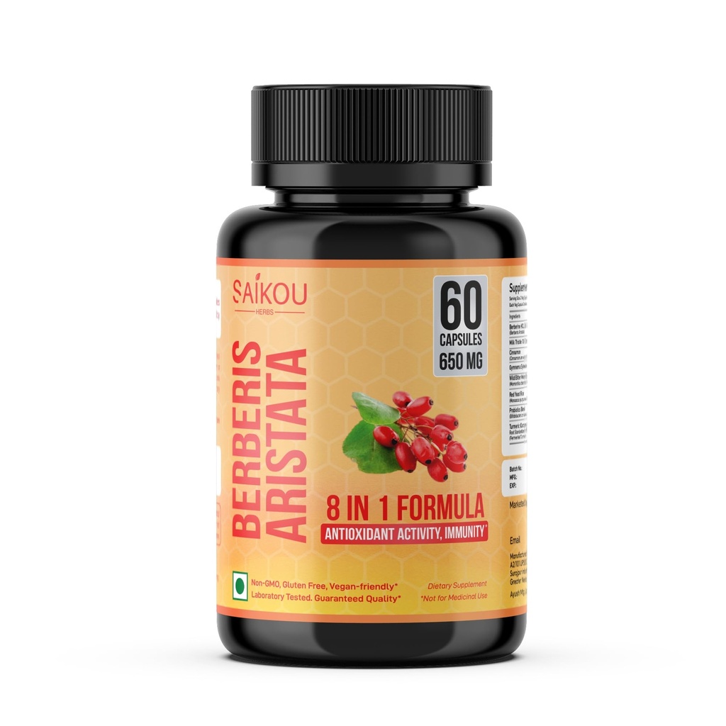 Berberine HCL Extracto 1300mg con Leche Thistle, Ceylon Cinnamon, Gymnema Sylvestre " Turmeric - 60 cápsulas