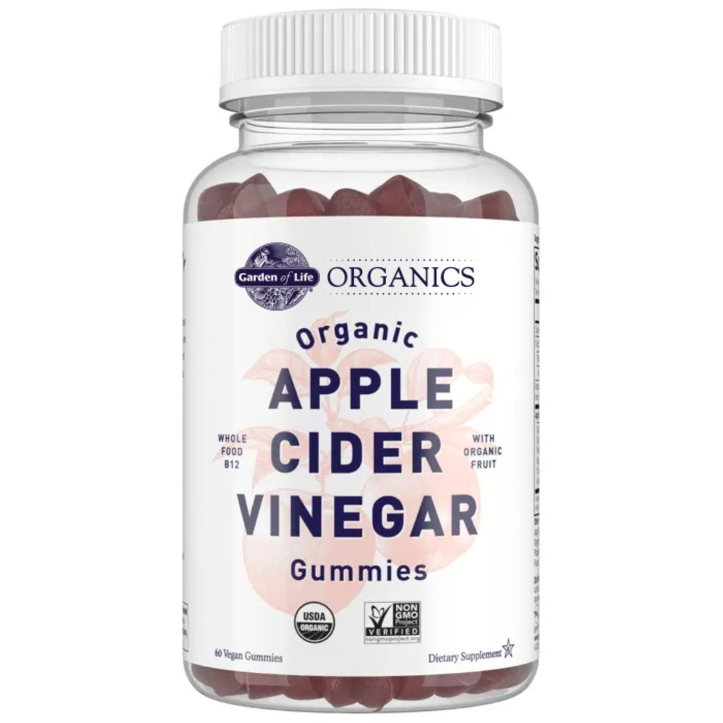 Jardín de la vida Manzana Vinagre Gummies USDA Organic ACV Gummy Vitaminas Hecho con Fruto Real Blend, Alimento integral Vitamina B12 - Vegan, Gluten Gratis, No GMO, Kosher - 60 Gummie