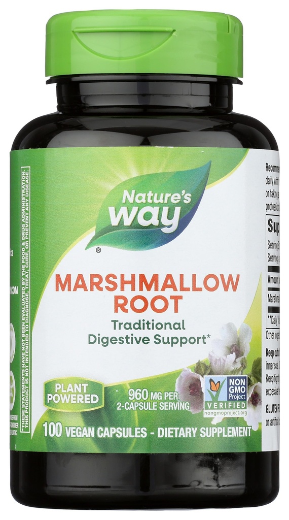 Natural Way Marshmallow Root - Marshmallow Root Supplement for Traditional Digestive Soothing* - Gluten-Free, Dairy-Free & Vegan - Easy-Swallow Capsules - 100 cápsulas (Packaging May Vary)