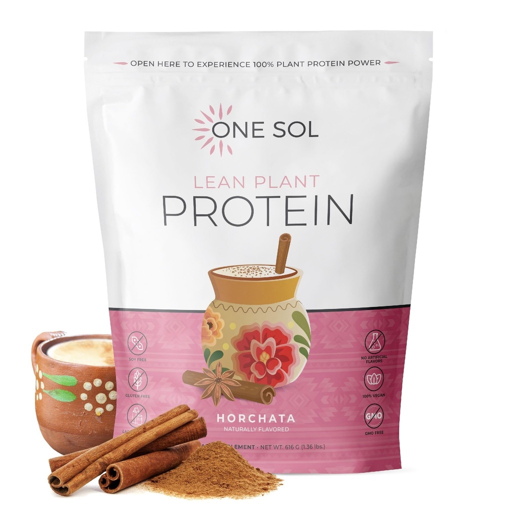 One Sol Lean Plant-Based Protein Powder, Pea &amp; Brown Rice Protein, Low Carb, Vegan Friendly - Gluten, Lactose, &amp; Soy Gratis - No Añadido Sugar, Non-GMO, Clean Nutrition, No Bloating (Horchata)