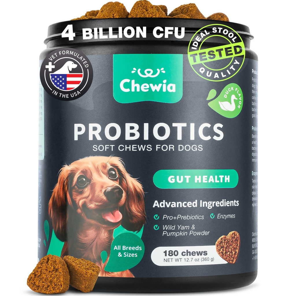 Probióticos para perros Gut Health, Digestión, Inmunity, Yeast Balance, Itchy Skin, Alergias Support - Dog Probiotic Chews with Digestive Enzymes for Gut Flora- Soft Treats with Pumpkin and Yeast Powder