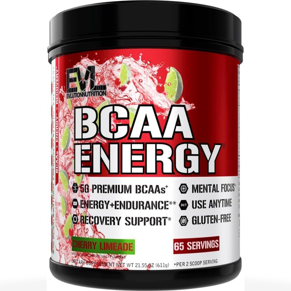 Evlution EVL BCAAs Amino Acids Powder - BCAA Energy Pre Workout Powder for Muscle Recovery Lean Growth and Endurance - Rehidrating Post Workout Recovery Drink with Natural Caffeine - Cherry Limeade
