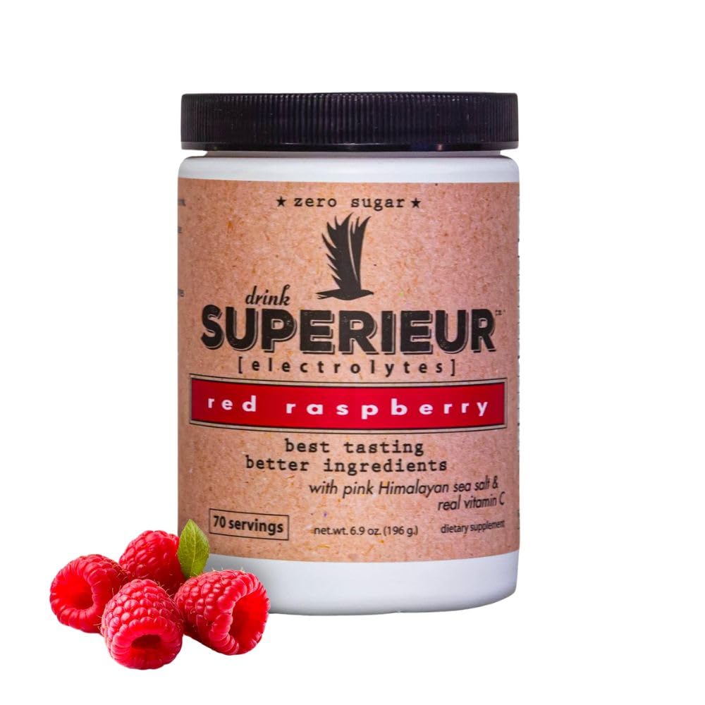 Electrolitos de superieur – Suplemento de electrolitos basados en plantas w / minerales de mar para la hidratación y recuperación – Keto Friendly, Non-GMO, Zero Sugar, Vegan Healthy Sports Drink Powder – Raspberry (70 Servings)