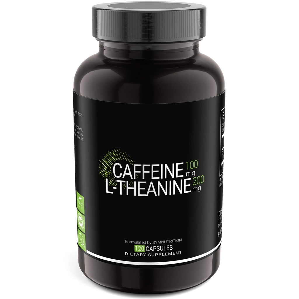 SYMNUTRITION Caffeine 100mg, L-Theanine 200mg — 120 Count (V-Capsules) / 120 Servings: Manufactured in a cGMP-Registered Facility in USA; Vegan &amp; Gluten Free