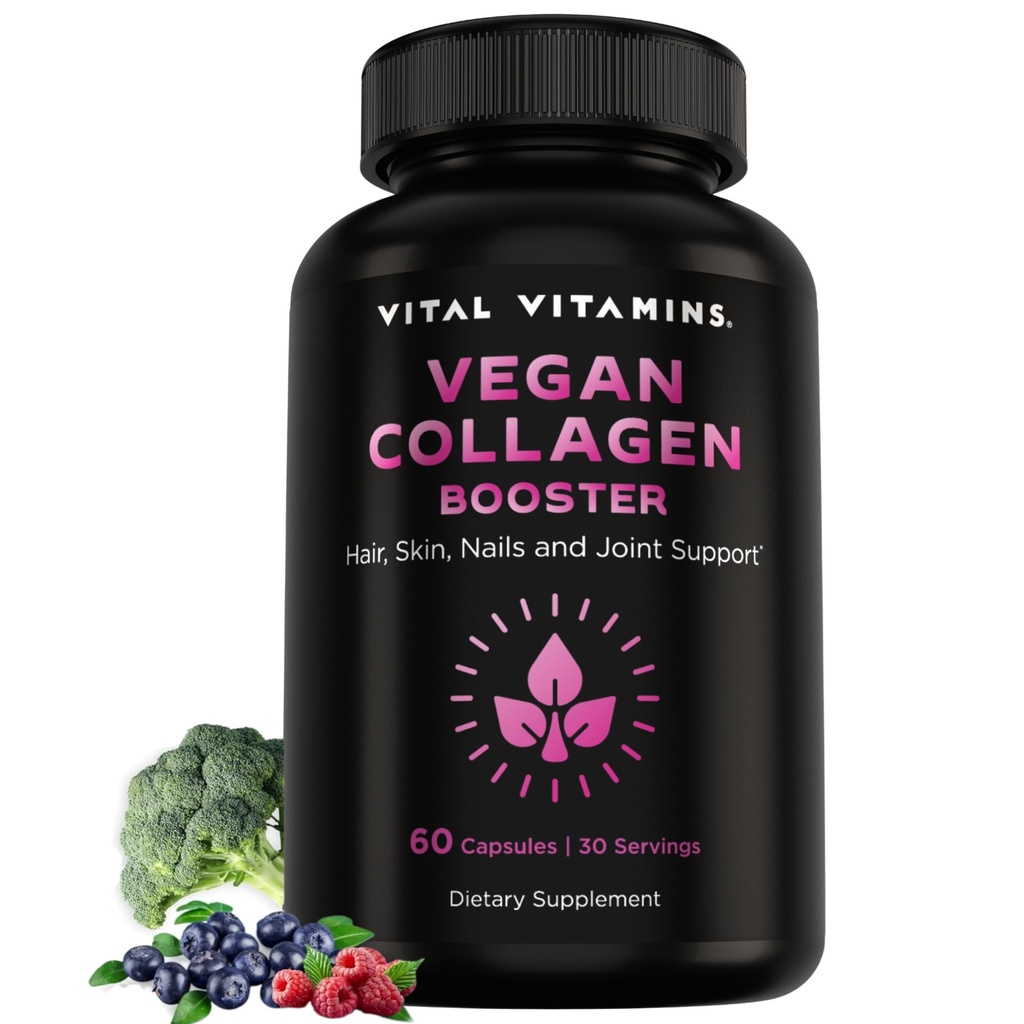 Vital Vitaminas Vegan Collagen Booster - con ácido sílice e hialurónico - Suplementos de colágeno de base vegetal - Soportes Pelo, Piel, Nails &amp; Joints - 60 cápsulas