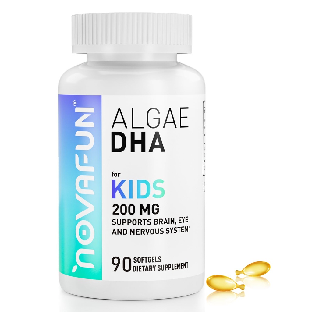 Algal Sourced Omega-3 " DHA Softgels for Kids, Brain, Eye and Heart Health, Cognitive " Immune Function, Learning, Social Development - Non-GMO - 200 mg - 45 Day Supply - 90 ct