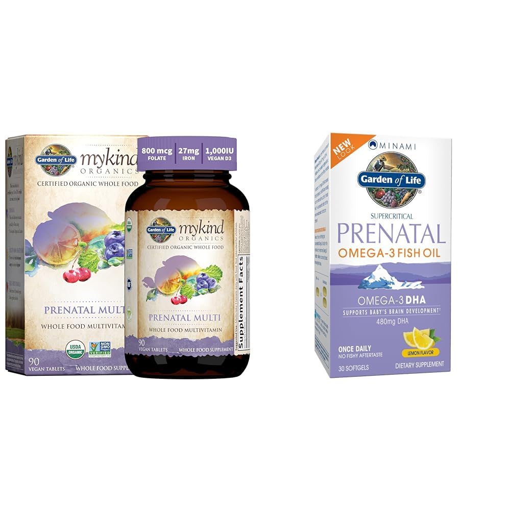 Jardín de la vida Multivitamina prenatal de las mujeres con vitamina D3, B6, B12, C & Iron & Minami Natural Prenatal DHA Omega 3 Suplemento de aceite de pescado Softgels, Lemon, 30 Cuenta