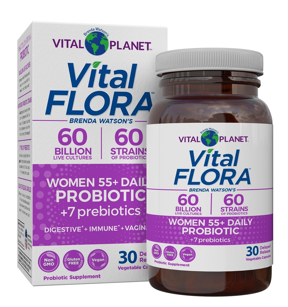 Planeta Vital - Mujeres de Flora Vital Más de 55 Probióticos Diarios, 60 Billones CFU, Strains Diversos, Prebióticos Orgánicos, Apoyo Vaginal e Inmunitario, Probióticos de Salud Digestiva para Mujeres 30 Capsules