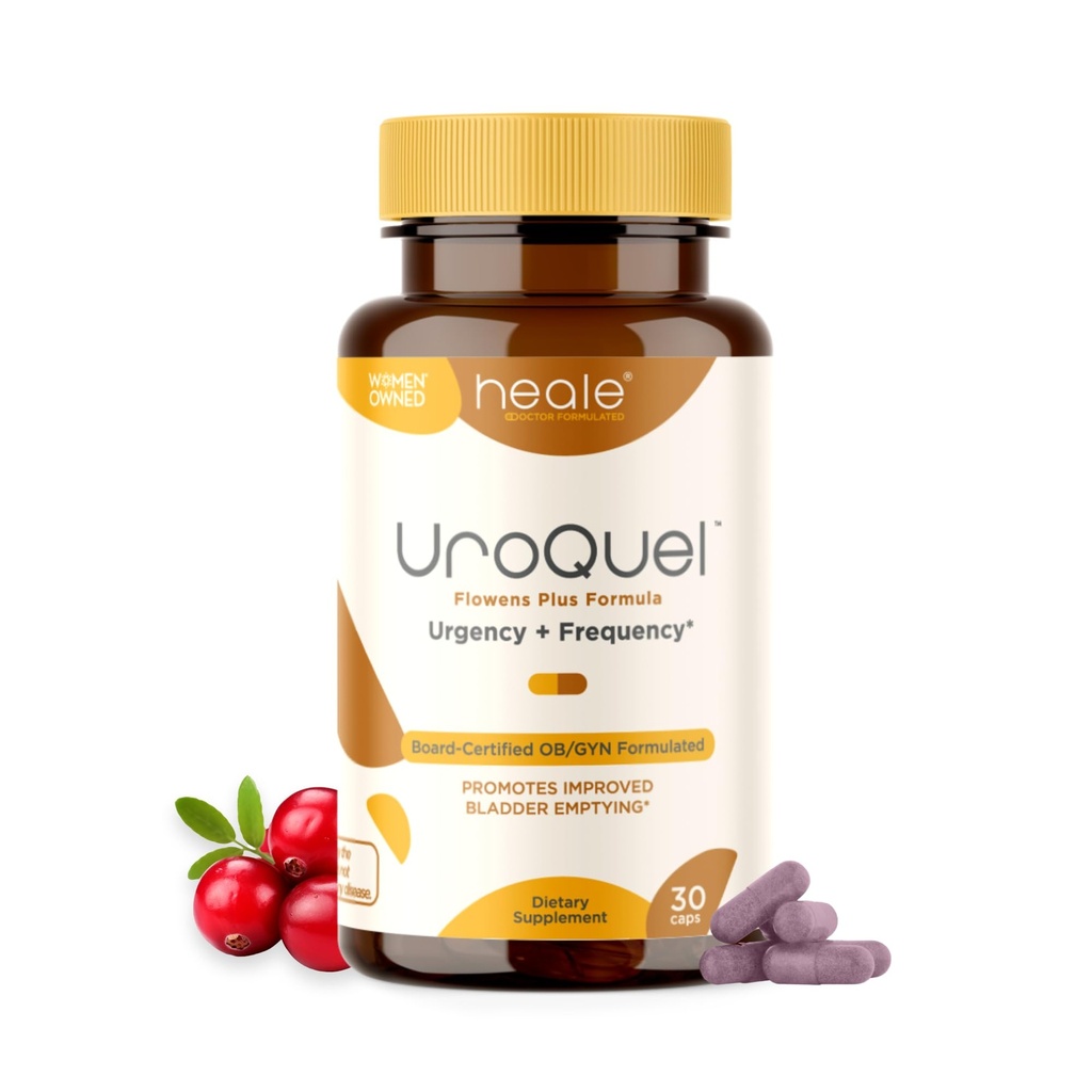 UroQuel - Natural Control de la vejiga Suplemento de arándano - Reducir la Urgencia del Baño, Frecuencia, Incontinencia, con Flowens - OBGYN Formulado - Píldoras de arándano para Hombres - por Heale - 30 cápsulas