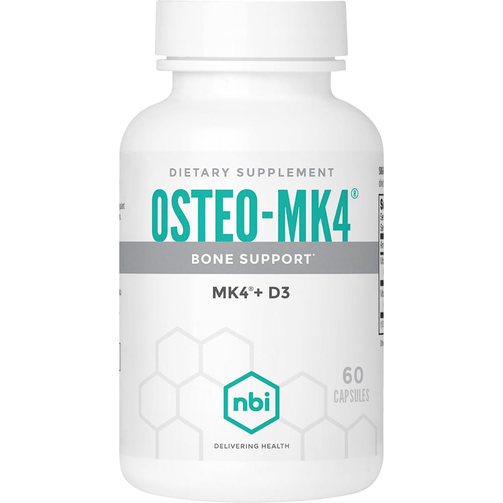 NBI Osteo-MK4 Bone Support ← Vitamina D & K Complex  durable 45mg Vitamin K2 (MK4) para la salud de huesos fuertes " Funcionalidad para cápsulas vegetales 60ct