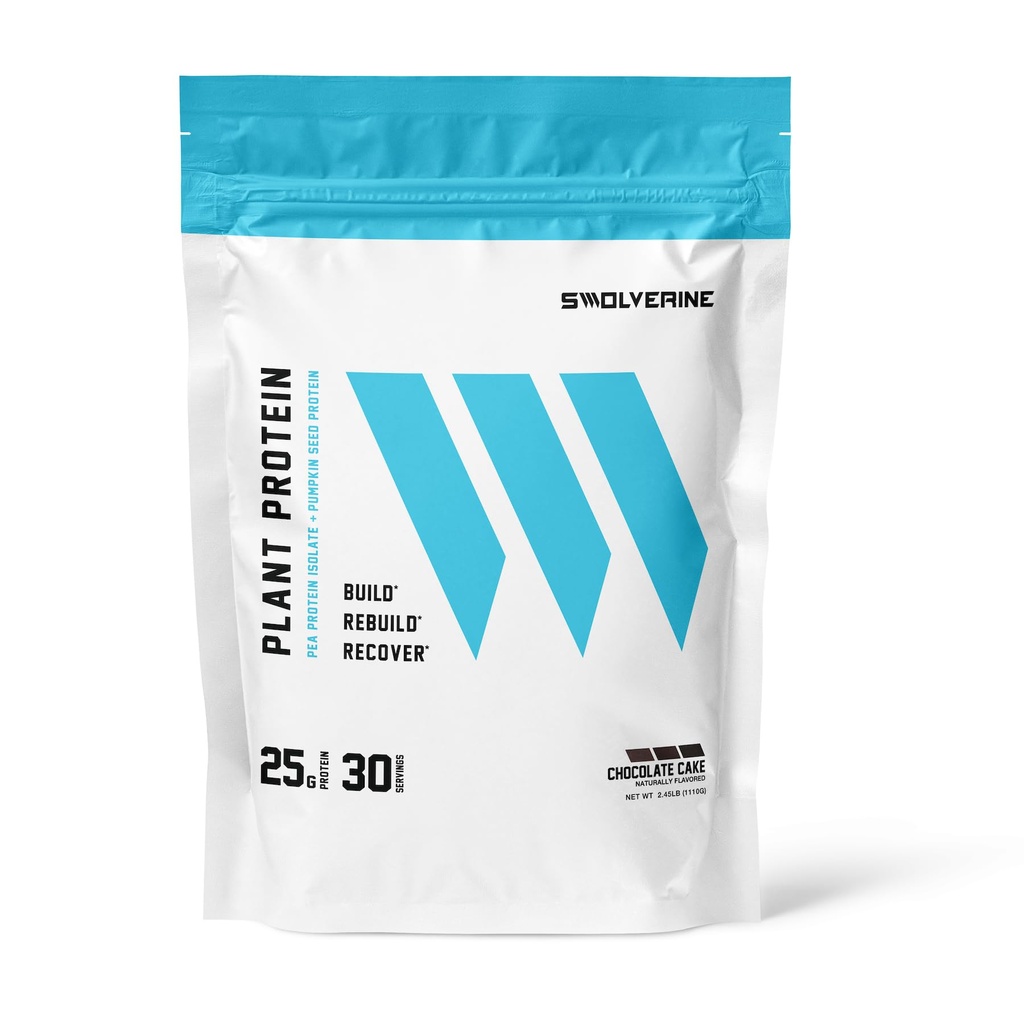 Swolverine Plant Protein ← 100% Vegan, Polvo de proteína de base vegetal, Isolato de Pea Proteína, Proteína de semillas de calabaza, 22G Proteína, 30 Servidores de sabor de pastel de chocolate