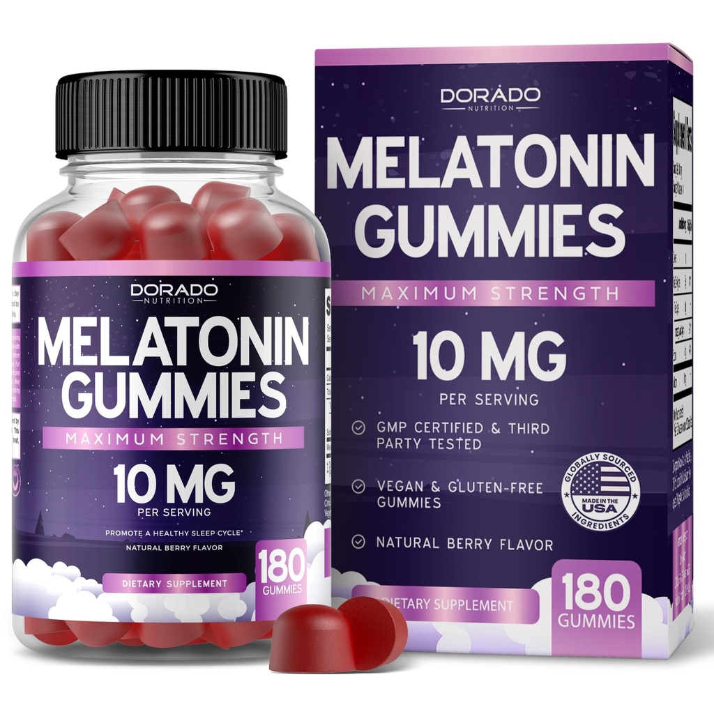 Melatonin Gummies 10mg para adultos (180 conteo) - Quick Dissolve Melatonin Gummies - Gummy para adultos Contiene 10mg - High Potency - Mixed Berry Flavor - Non-GMO, Vegan Suplemento &amp; Made in USA