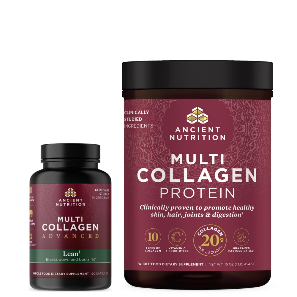 Antigua Nutrición Multi Collagen Capsules avanzados, Lean, 90 Cuenta + Multi Collagen Proteína Polvo, Desarrollado, 45 Servimientos