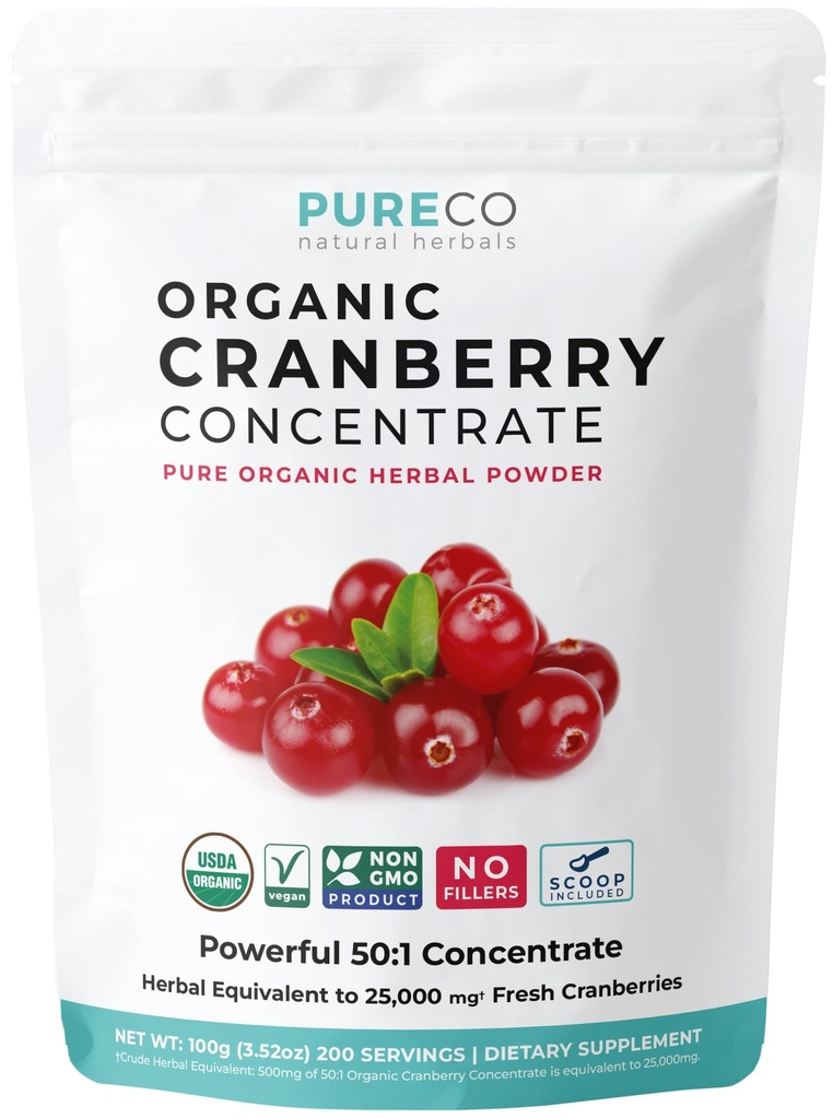 USDA Cranberry Powder Organic Certified - Organic Cranberry Juice Concentrate Support Urinary Tract Health for Women &amp; Men - Purre Berry Concentrate Vegan Non-GMO & Filler Free (200 Servings)