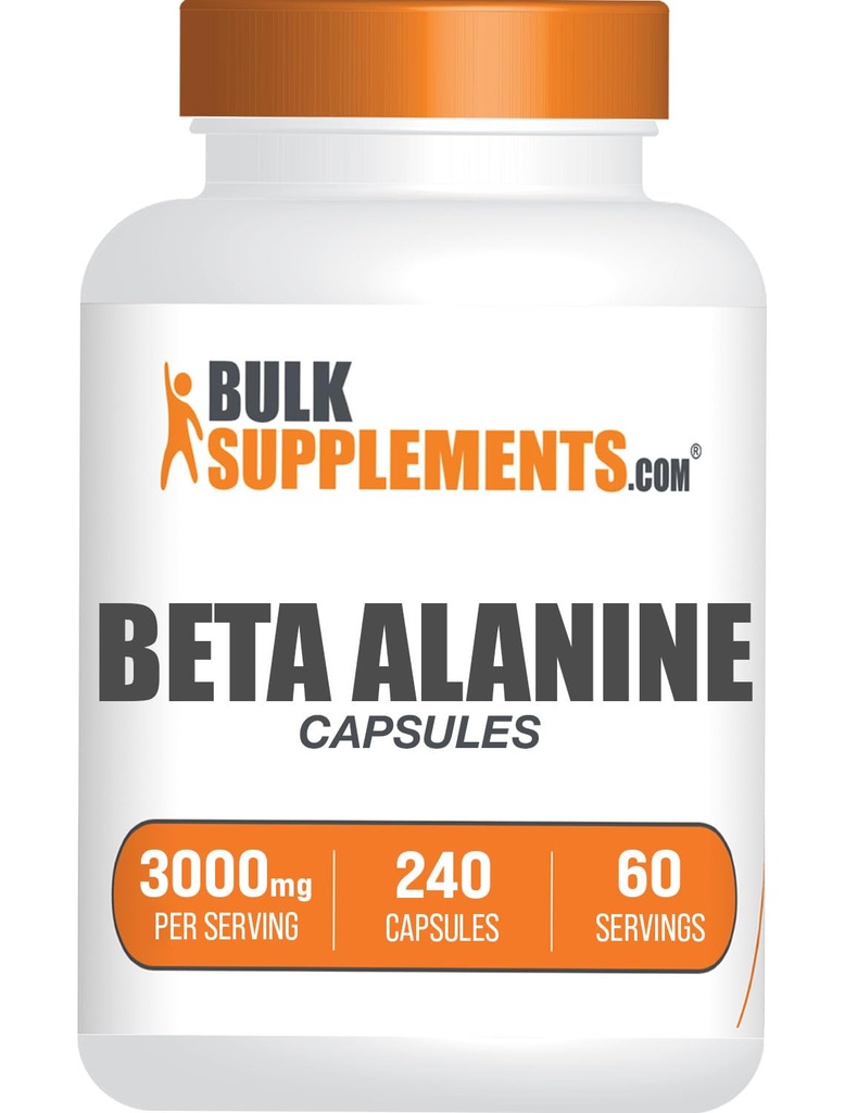 BulkSupplements.com Beta Alanine Capsules - Beta Alanine Supplement, Pre-Workout Supplement - Gluten Free, 4 Capsules per Serving, (3000mg), 240 Conde (Pack of 1)