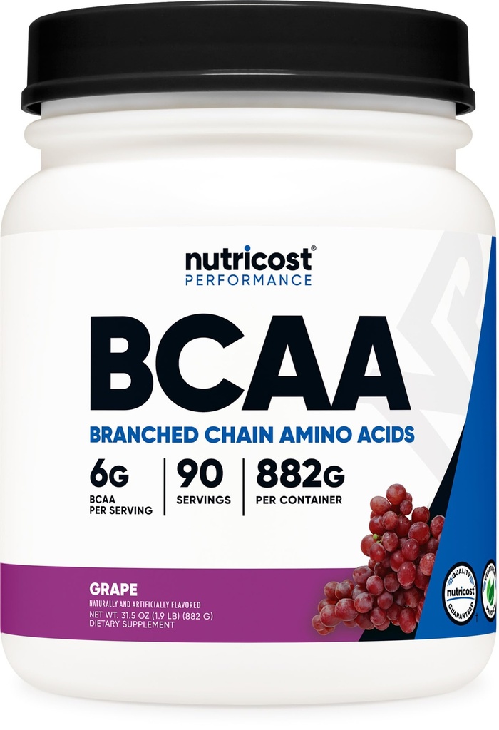 Nutricost BCAA Powder (Grapa, 90 Servings) - Optimal 2:1:1 Ratio, Vegetariano, No GMO