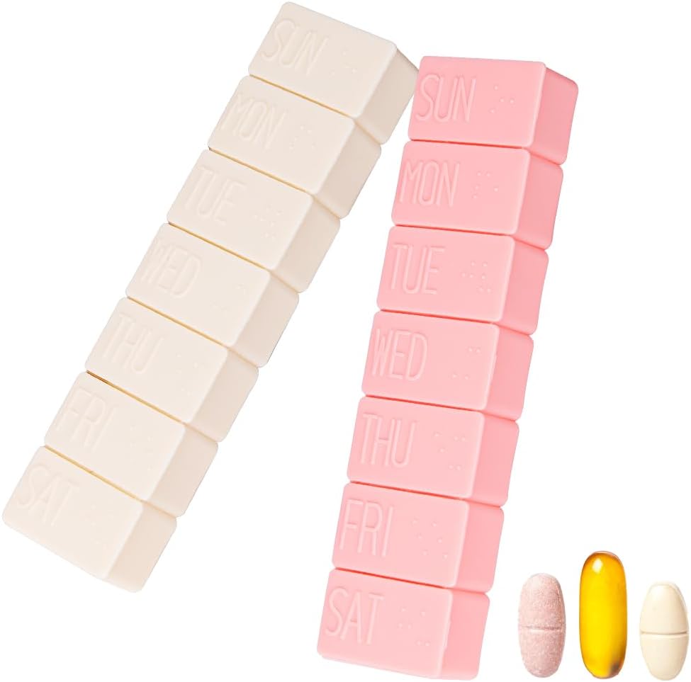 sanderala 2Pack Organizador semanal de píldoras,Extra Casos grandes de 7 días de píldoras Viaja Caja de píldoras diarias para aceite de pescado, suplementos de calcio y otras píldoras de vitamina