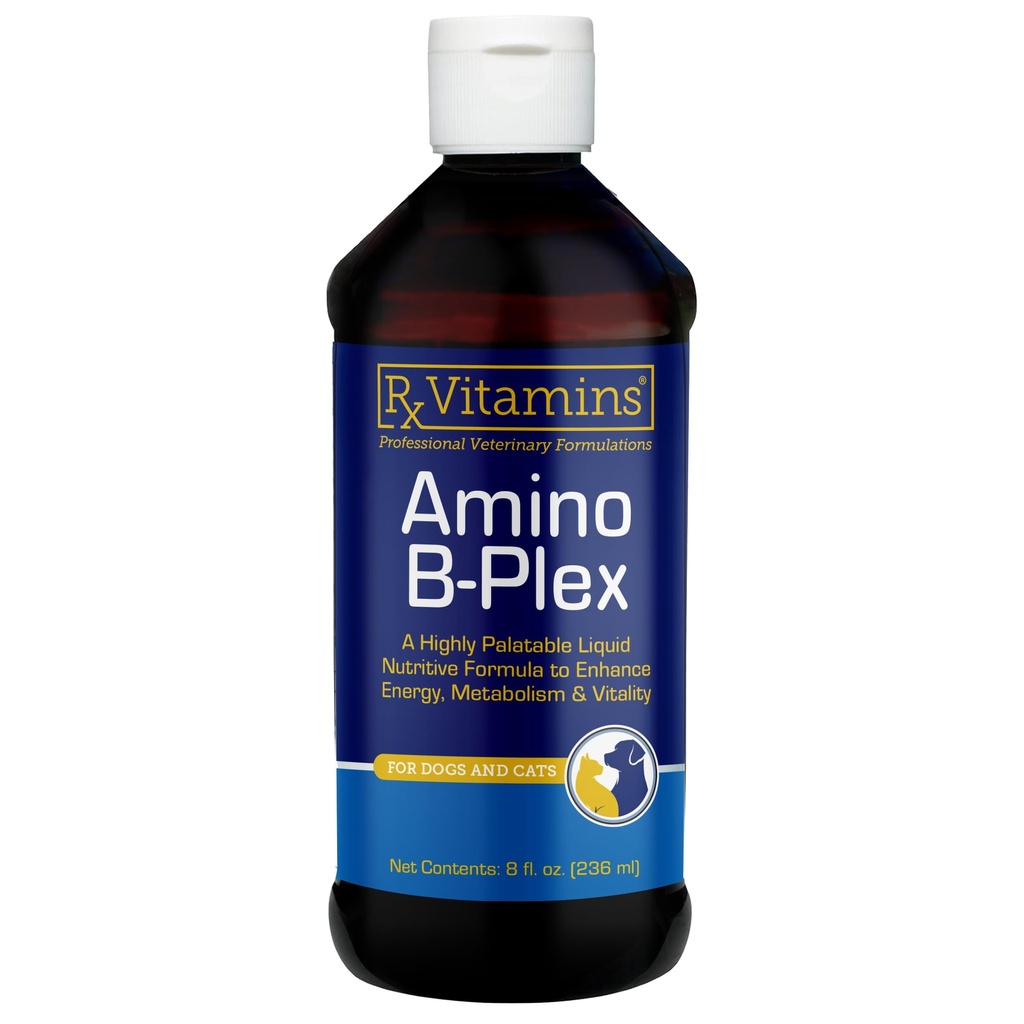 Vitaminas Rx Amino B-Plex Gato &amp; Perro Suplemento - Vitamina B Complejo Líquido Plus Aminoácidos para perros &amp; gatos - Booster Apetite y Gainer de peso para gatos - Suplementos &amp; Vitaminas - 8 oz
