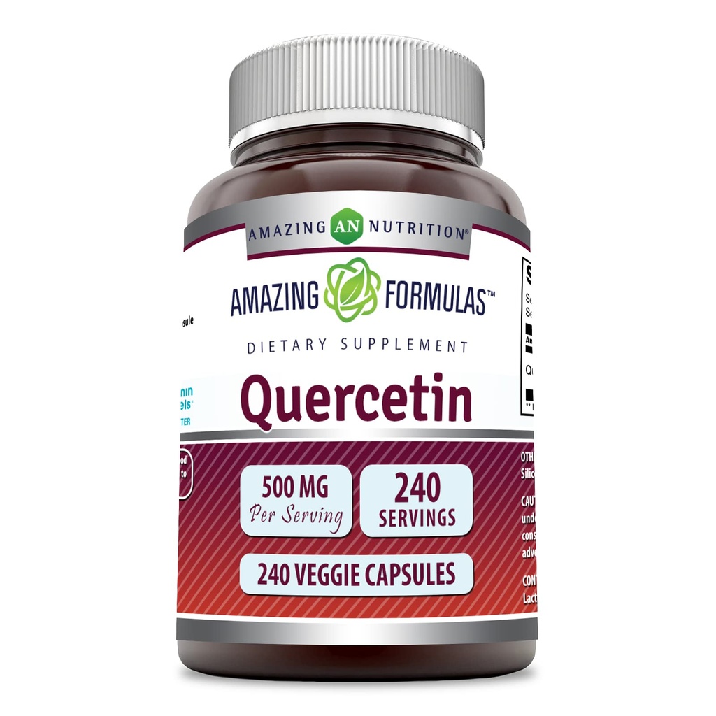 Amazing Formulas Quercetin 500mg Veggie Capsules Suplemento ← Non-GMO TENIDO Gluten Free ← Apoyos generales Salud y bienestar (240 Conde)