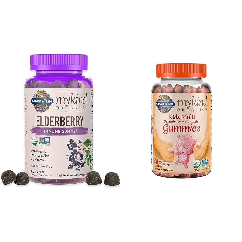Garden of Life Organics Elderberry Gummies for Adults &amp; Kids - Immune Support Supplement with Organic Fruit &amp; Organics Kids Gummy Vitamins - Fruit - Certified Organic