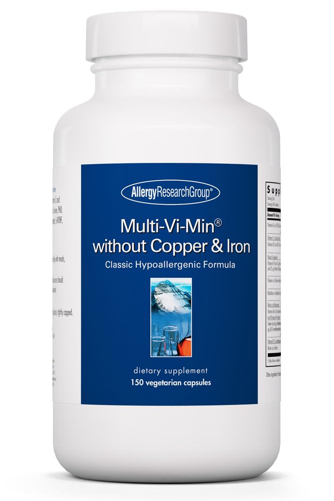 Allergy Research Group Multi-Vi-Min Without Copper & Iron - Multivitamin for Men &amp; Women, Mineral Complex, Active Nutrients, with Iodine - 150 Count