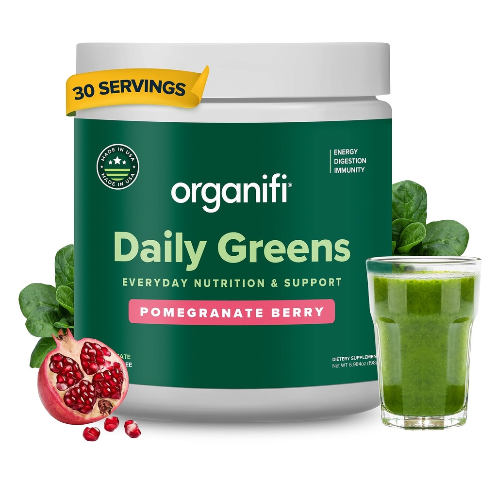 Organifi Daily Greens - Nutrición y Soporte diarios - Greens Powder for Energy, Digestion, and Immunity, 30 Servings