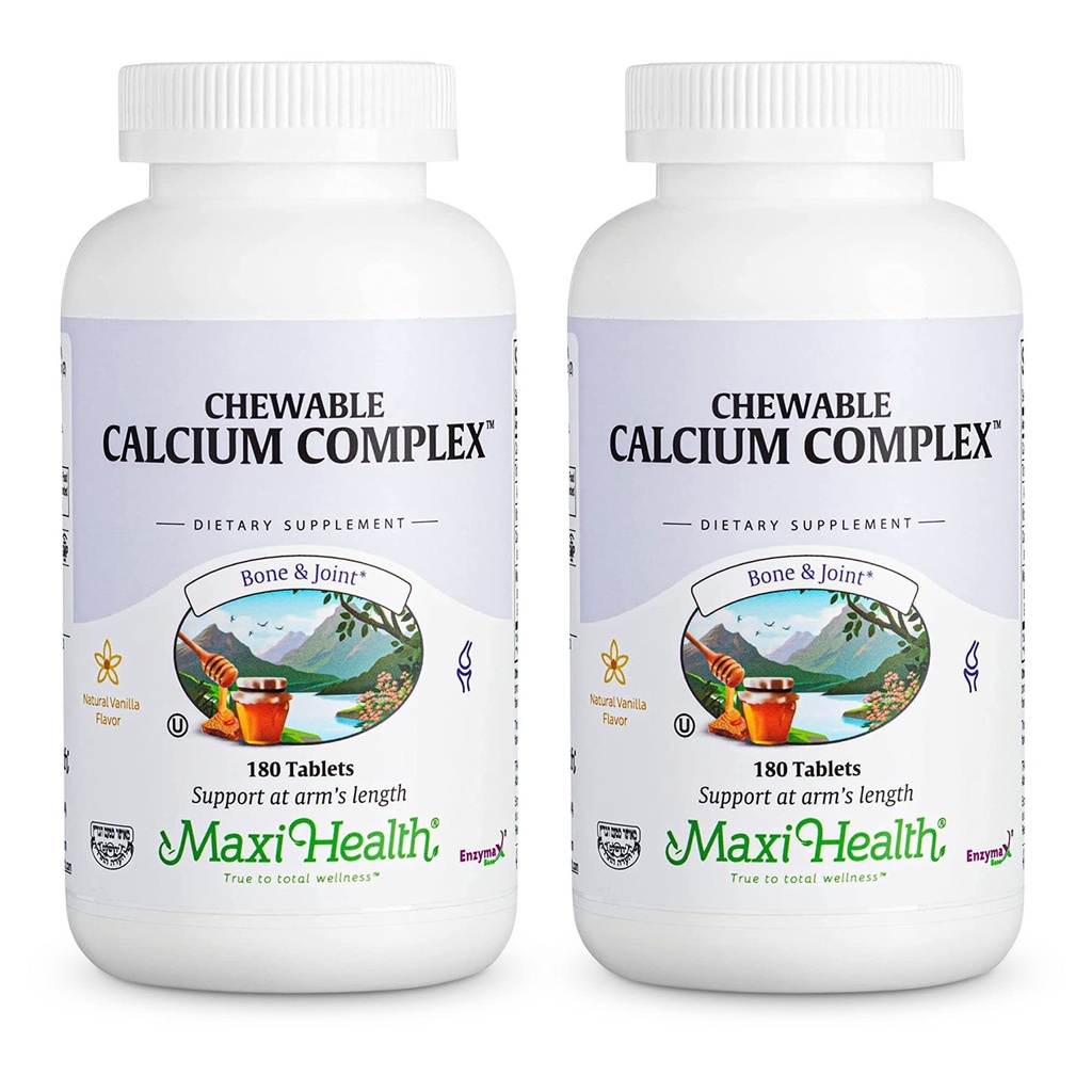 Complejo de Calcio Chewable Maxi Health – Vainilla Flavor Vitamina D3 y Magnesio Chewables para ayudar a apoyar los huesos – Kosher Magnesio y Suplemento de Calcio para Mujeres y Hombres (180 Cuenta, Pack de 2)