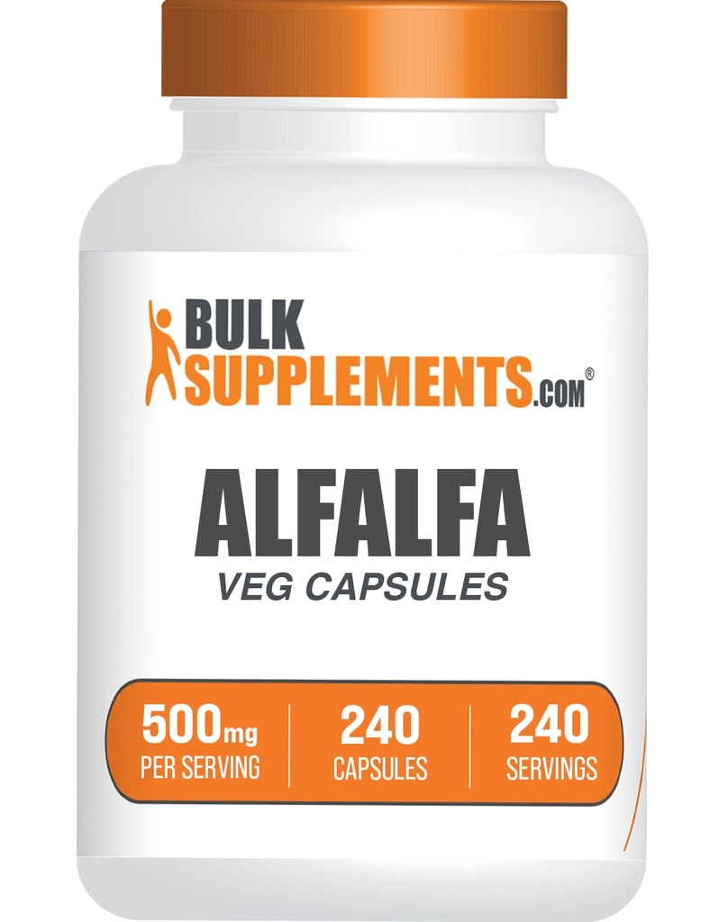 BulkSupplements.com Alfalfa Extract Capsules - Alfalfa Supplement, Green Superfood Supplement - Vegan & Gluten Free, 1 Capsule per Serving (500mg), 240 Count (Pack of 1)