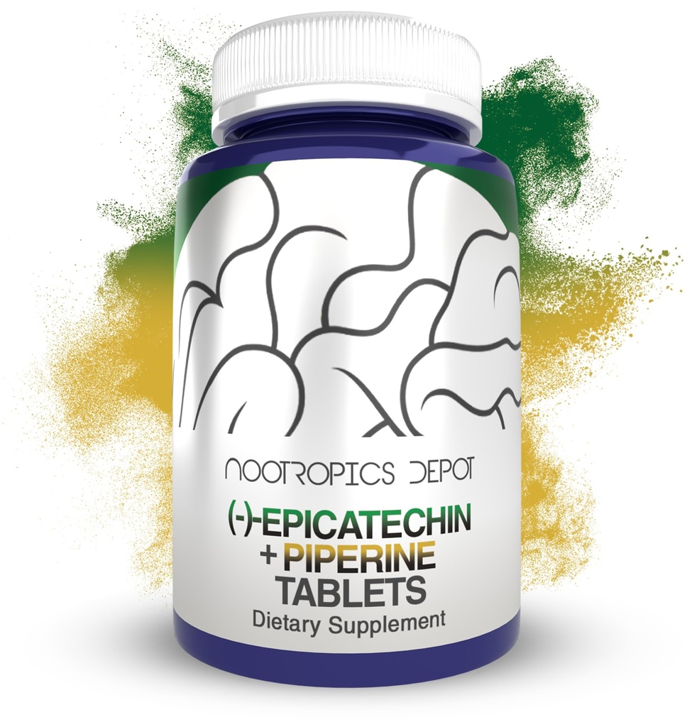 Nootropics Depot Epicatechin Tablets  200mg (−)−Epicatechin + 6mg Piperine for Bioavailability ← Green Tea Extract ← Promueve la Masa muscular, la Salud cardiovascular y la Energía.
