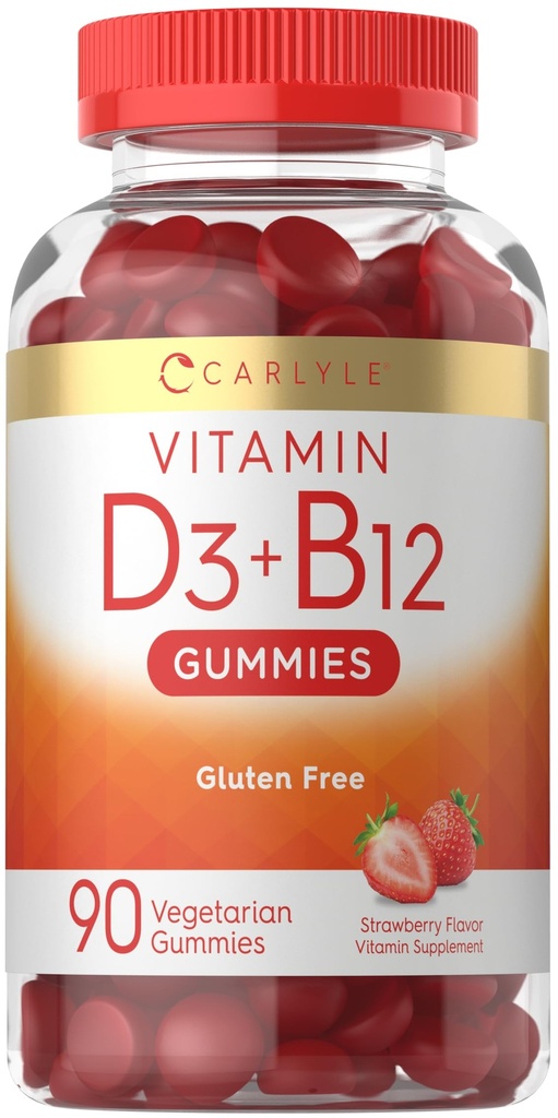 Carlyle Vitamin D3 + B12 Complejo Gummies tención 90 Cuenta ← Vegetariano, No GMO, y Fórmula Libre Gluten